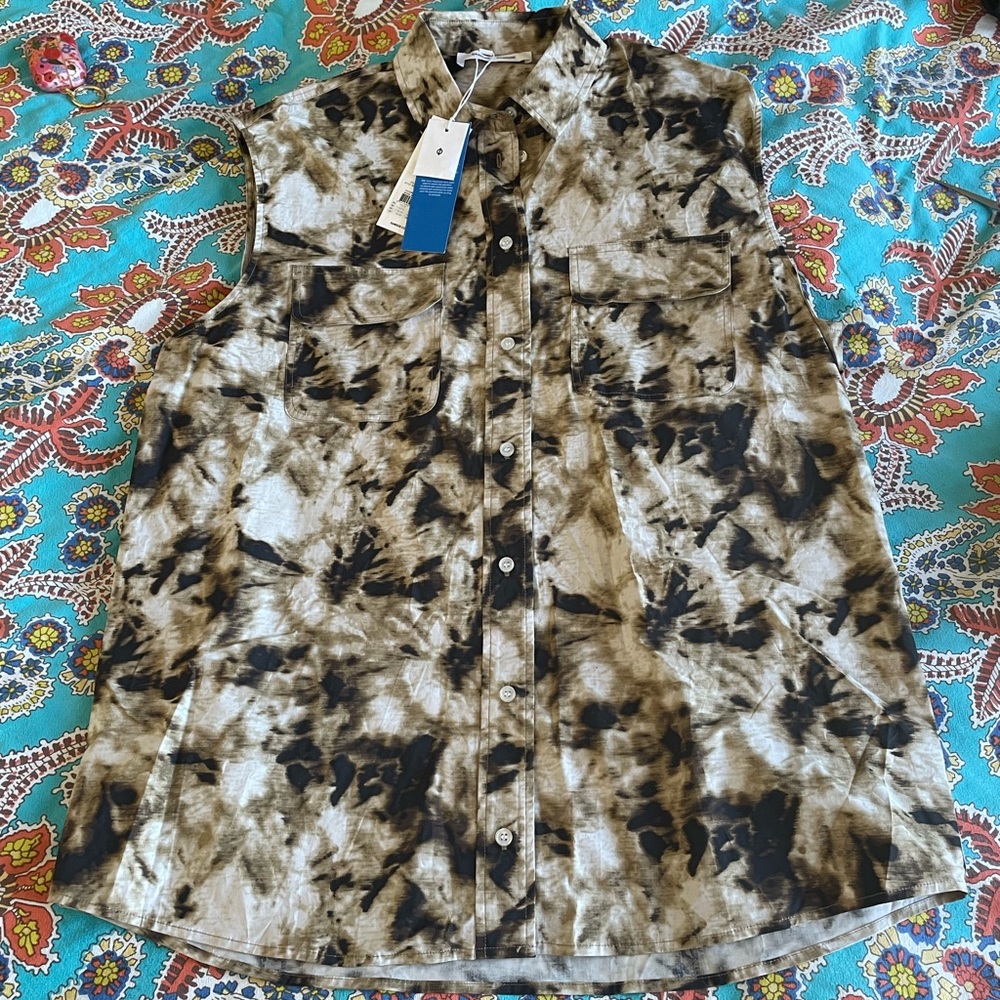 SAMSØE NWT Tea Stained Shirt Top Camo Clay Sleeveless Shirt Sizes S